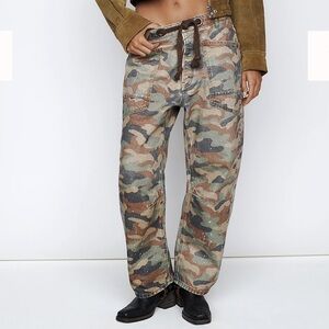 Free people camo barrel jeans